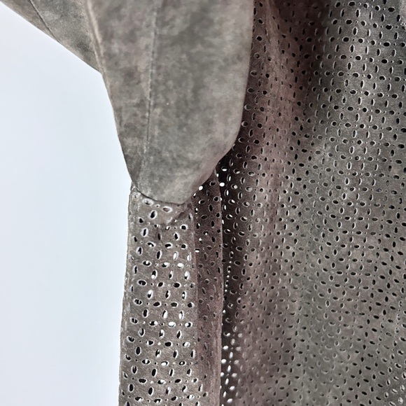 ECRU Brown Suede Perforated Button Down Overshirt Shacket Boho Western | Size L - Picture 6 of 16